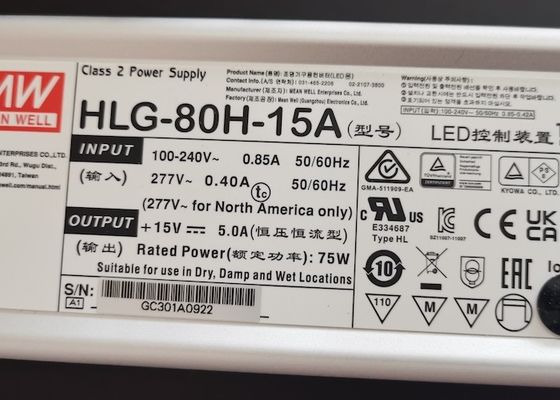 Waterproof IP65 LED Driver 60w 75w 80w HLG-80H-15A 15V 5A Constant Current / Voltage