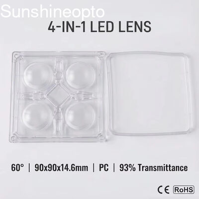 Endüstriyel Yüksek Tavan Işıkları için 60° Işın Açısına Sahip 90×90mm Optik PC LED Lens